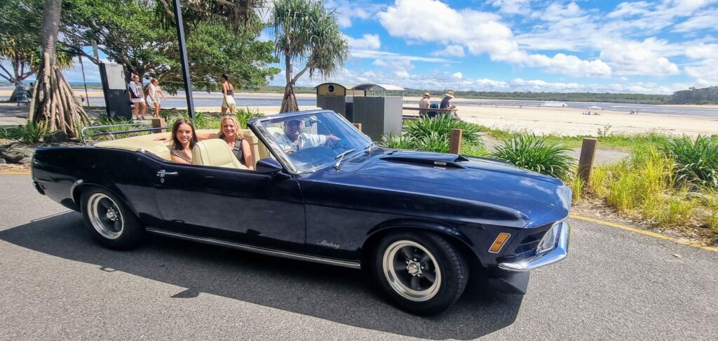 Dark blue Ford Mustang rented for a birthday present gift idea